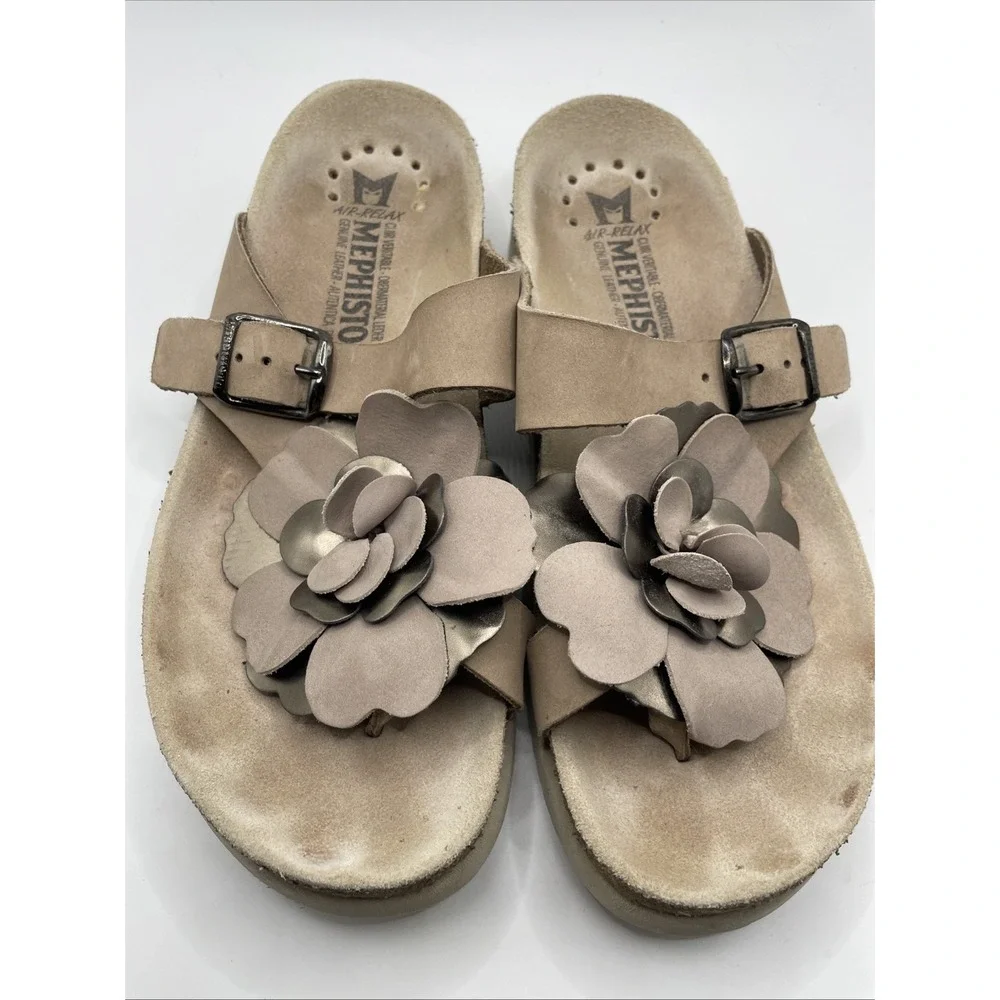 Mephisto Helen Flower Women Brown Leather Air Relax Comfort Cork Sandal Size 37